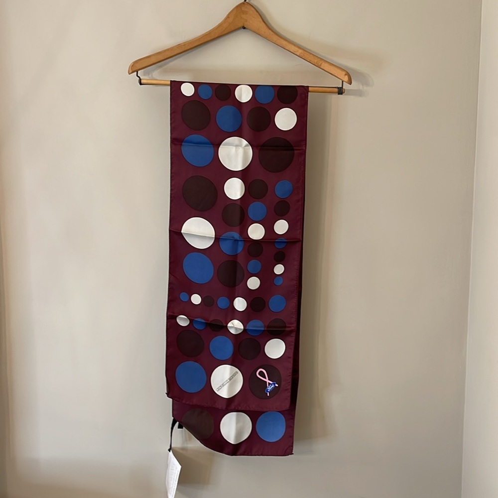 Breast Cancer Awareness Scarf Maroon Leonello Borghi Polka Dots by Ford 55x10.5”